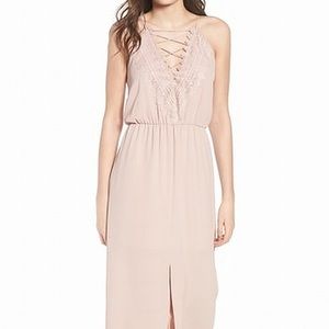 Wayf XXL pink lace maxi dress with slit